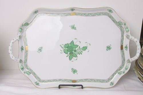 헤런드 그린 차이니스 부퀘 투핸들 플레터 Herend 2 Handled Platter 247 in Green Chinese Bouqet dtd 1997