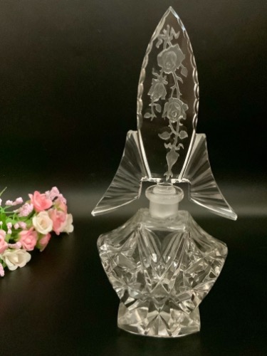 앤틱 체코슬로바키아 라지 컷 글래스 향수병 Antique Czechoslovakia Large Cut Glass Perfume circa 1920