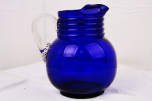 디프레션 유리 코발트 블루 피쳐 Depression Glass Cobalt Blue Pitcher w/ Applied Handle circa 1920