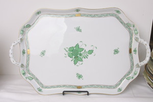 헤런드 그린 차이니스 부퀘 투핸들 플레터 Herend 2 Handled Platter 247 in Green Chinese Bouqet dtd 1997