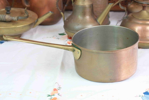 빈티지 한국 구리 소스 팬/브래스 핸들 Vintage Korea Copper Sauce Pan w/ Brass Handle