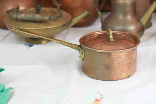 빈티지 한국 구리 팬/브래스 핸들 Vintage Korea Copper Sauce Pan w/ Brass Handle