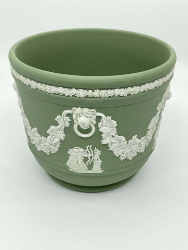 웨지우드 티어 그린 제스퍼웨어 작은 화분 Wedgwood Teal Green Jasperware Small Cache Pot circa 1969