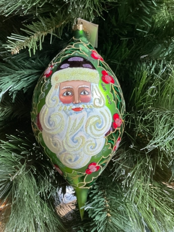 크리스토퍼 라드코 크리스마스 핸드 블로운 / 핸드페인트 &quot;Regency Santa&quot; 크리스마스 트리 장식 1997 Christopher Radko Hand Blown / Painted &quot;Regency Santa&quot; Christmas Tree Ornament. Large size
