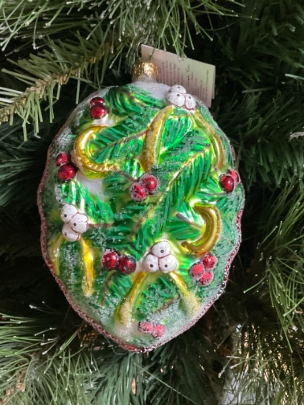 크리스토퍼 라드코 크리스마스 핸드 블로운 / 핸드페인트 &quot;Five Golden Rings&quot; 크리스마스 트리 장식 1997 Christopher Radko Hand Blown / Painted &quot;Five Golden Rings&quot; Christmas Tree Ornament - Large !