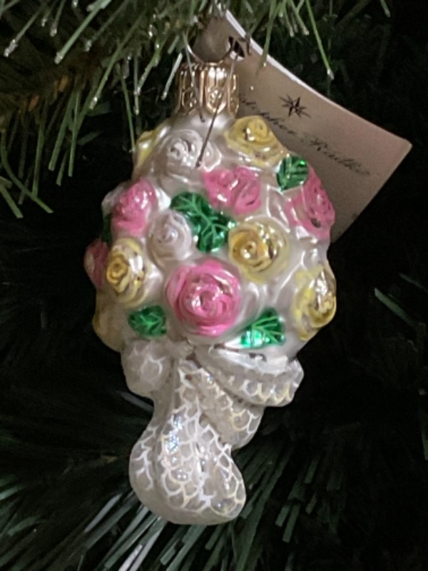 크리스토퍼 라드코 핸드 블로운 / 핸드페인트 &quot;Bouqet Gem&quot; 크리스마스 트리 장식 1999 Christopher Radko Hand Blown / Painted &quot;Bouqet Gem&quot; Christmas Tree Ornament