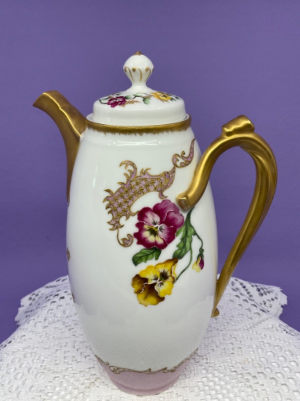 빅토리언 핸드페인트 커피 팟 Victorian Hand Painted Coffee Pot circa 1900
