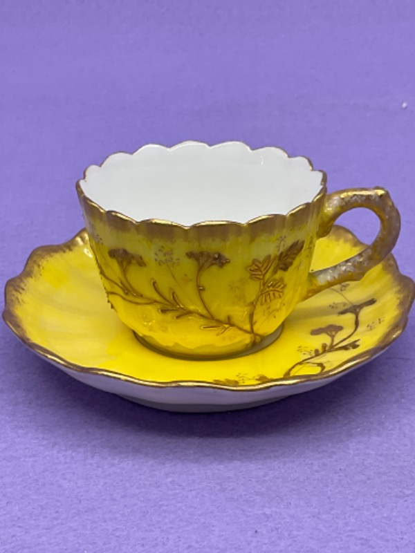 Reddon 리모지 핸드페인트 데미타스 (에쏘잔) 컵 &amp; 소서 Reddon Limoges Hand Painted Demitasse Cup &amp; Saucer circa 1900