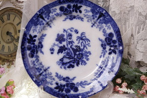 플로우 블루 시쉘&amp;플라워 플레이트 Flow Blue Plate circa 1880 - Seashells &amp; Flowers