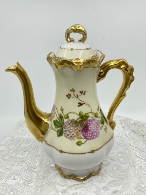 LS &amp; S 리모지 핸드페인트 스몰 커피 팟-있는 그대로-크랙- LS &amp; S Limoges Hand Painted Small Coffee Pot circa 1900 - AS IS